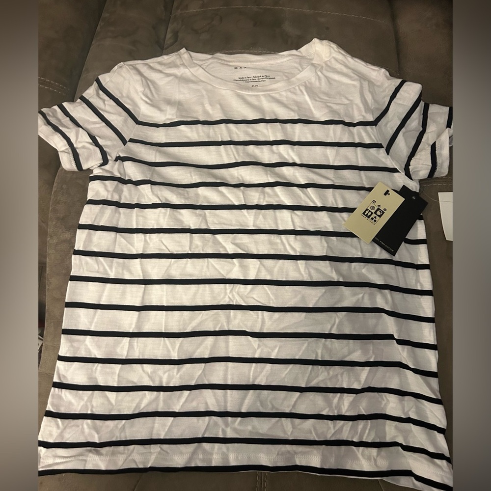 Women’s White & Black Striped Crew Neck T-Shirt